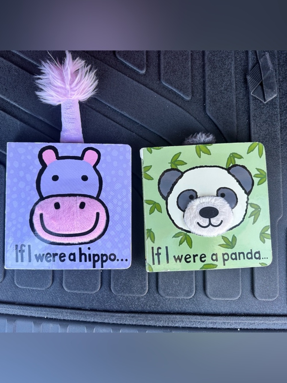 Two Jellycat touch and feel board books, panda and hippo